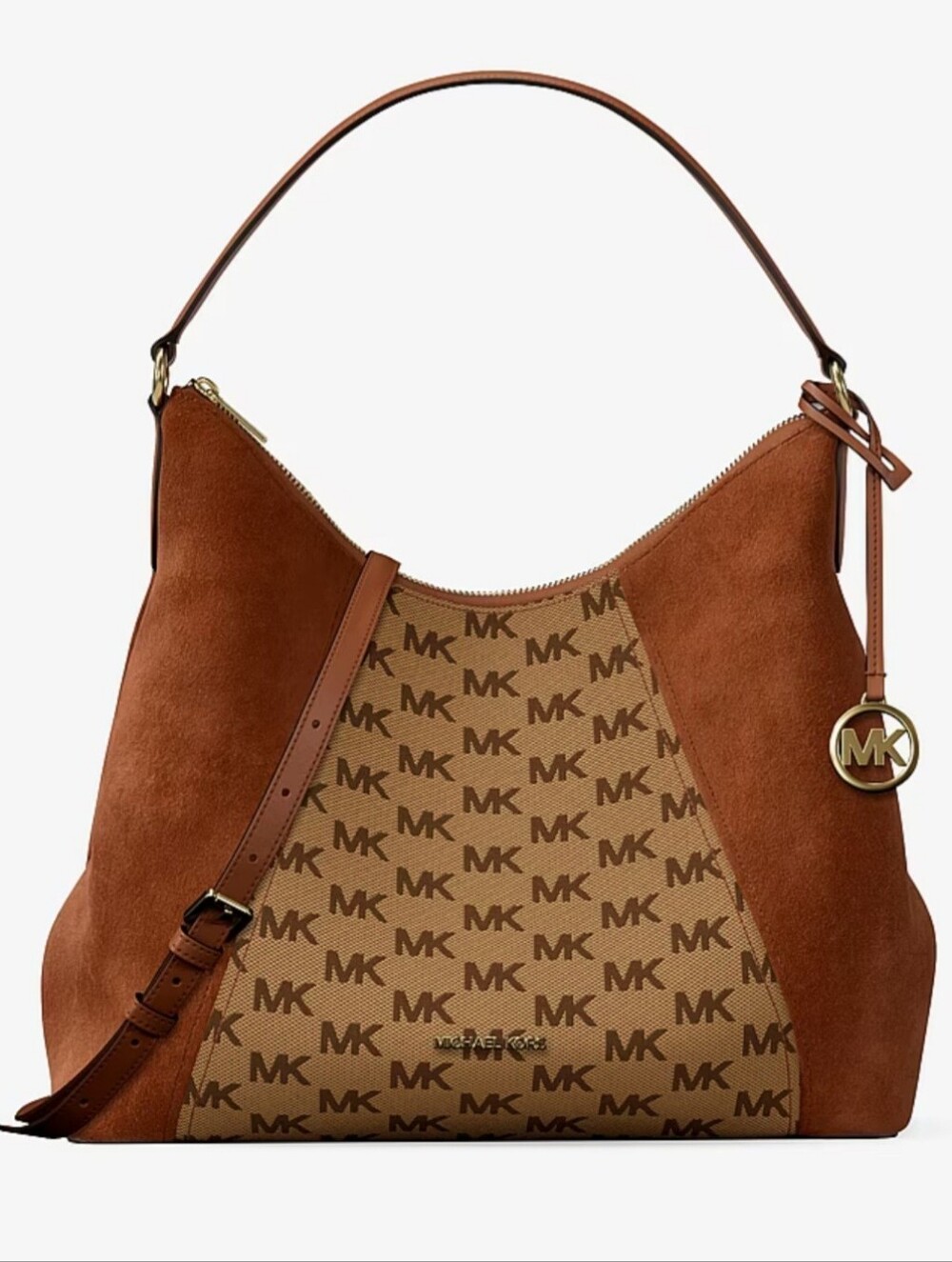 Michael Kors Sienna Large Logo Jacquard and Suede Convertible Shoulder Bag